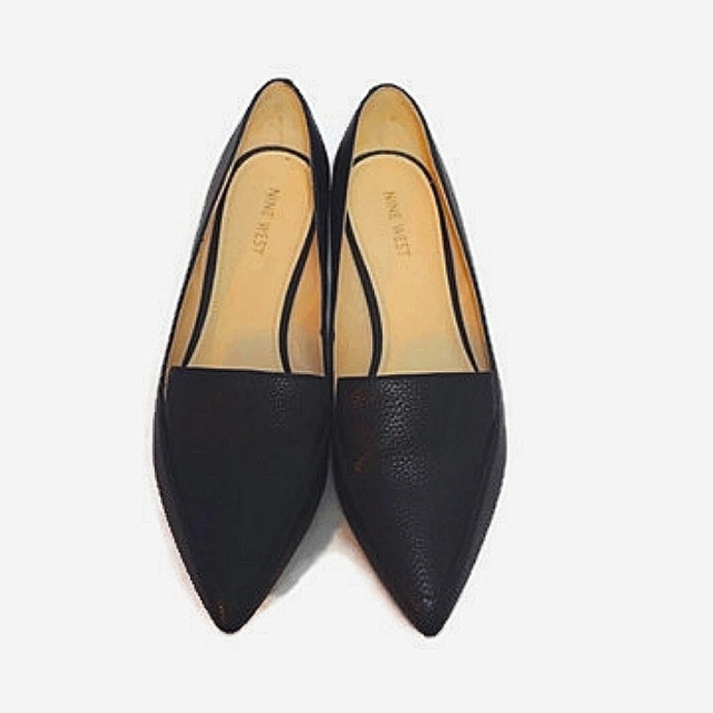 Nine West Dalia black pebbled leather flats loafers pointed toe size 8.5
